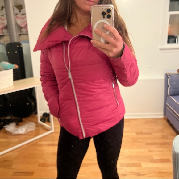BCBG pink puffer bomber jacket with asymmetrical zipper - Picture 5 of 5